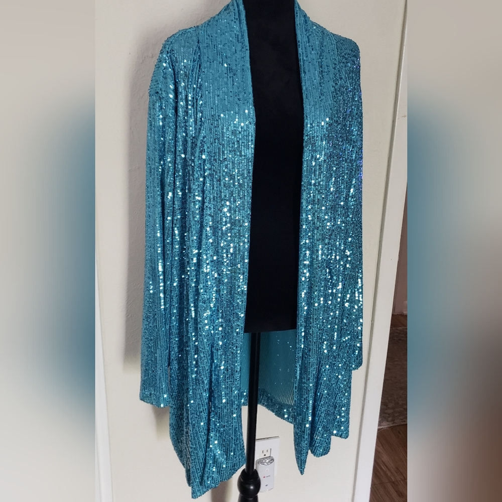 Anne Klein Teal Sequin Jacket